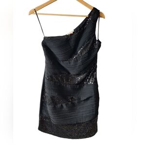 Love Point Black One Shoulder Sequin Mini Dress Size Large